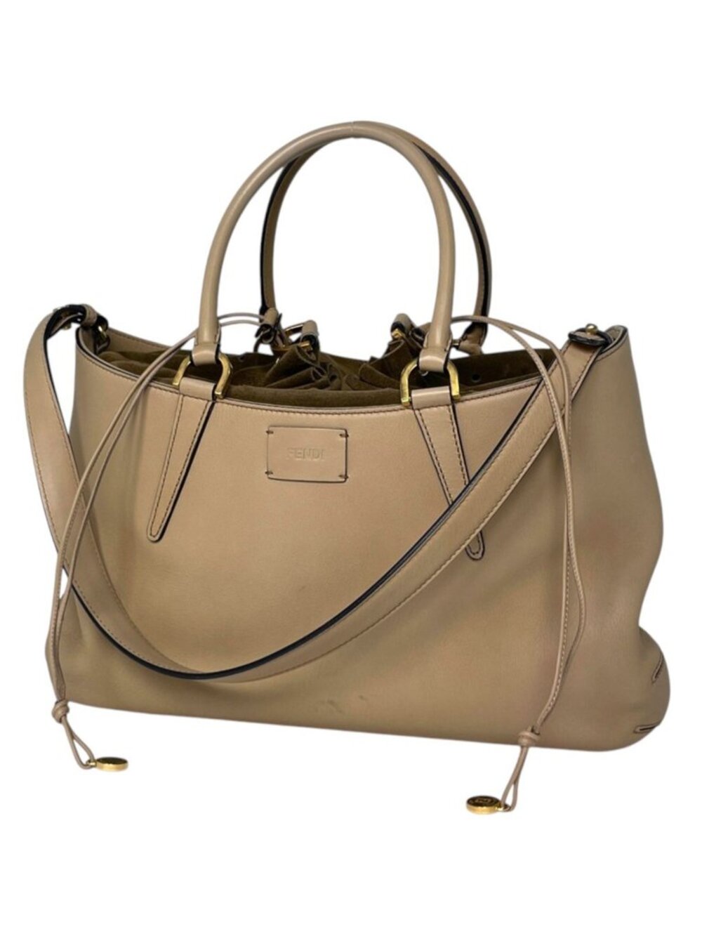 Fendi Handbag 2-Way Drawstring Leather Brown